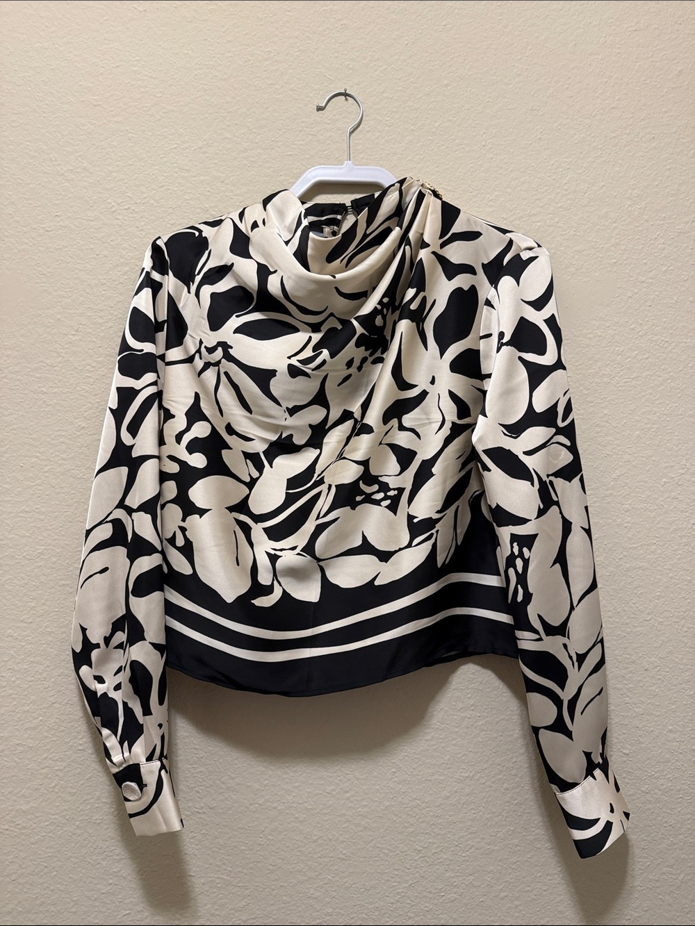 #278. Rachel Zoe Black and Cream Floral Print Blouse